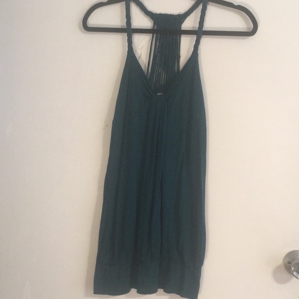 Long dark Turquoise tank top, string detailing (L)